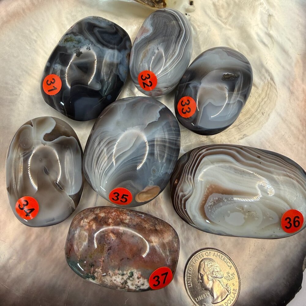 Botswana Agate Palm Stone Natural Banded Agate Crystal Worry Stone Free Form